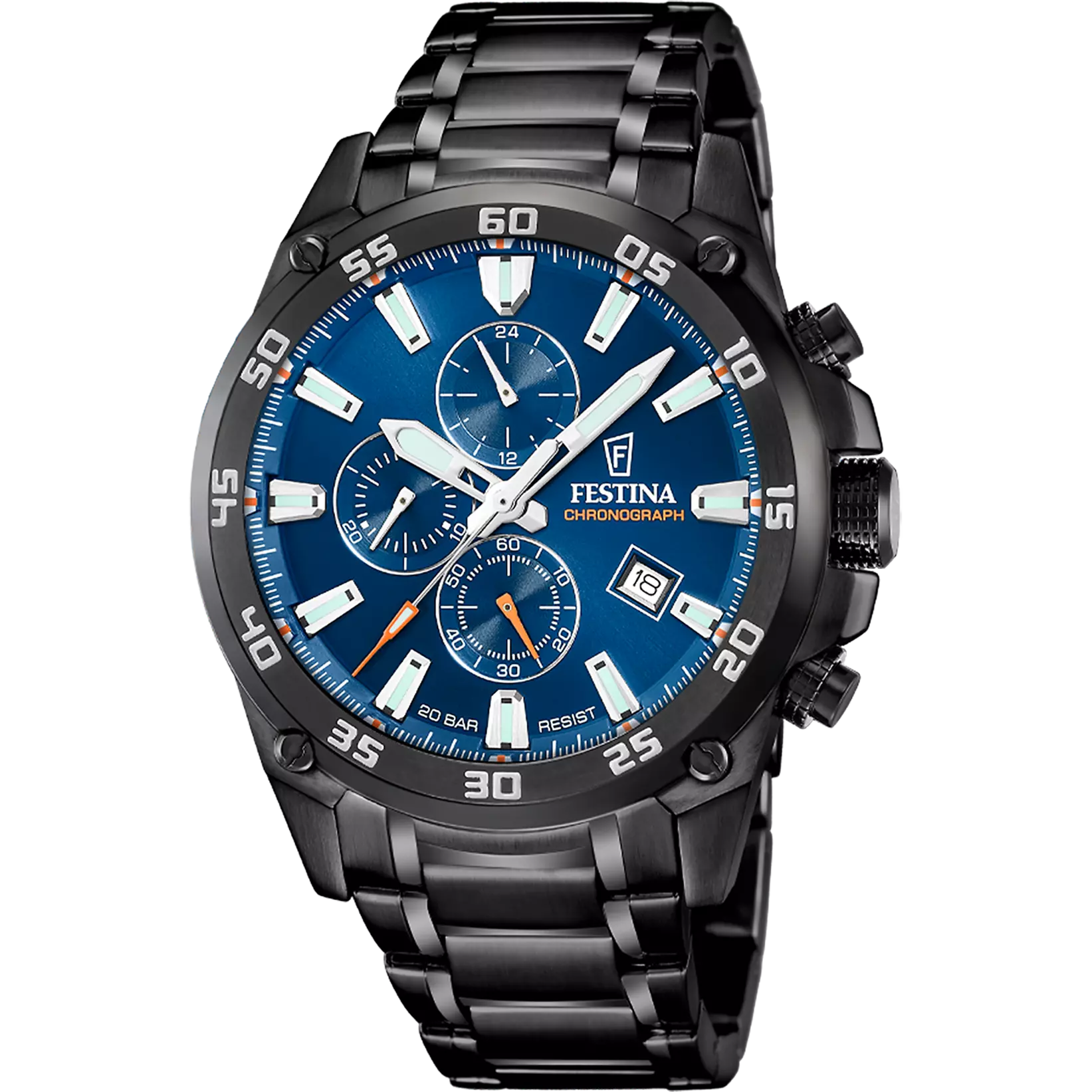 Montre Festina Timeless F20735/1 Bleu, Bracelet Acier, Homme