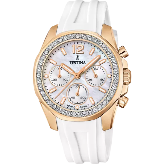 Montre Festina rainbow F20611/1 Blanc, Bracelet Caoutchouc, Femme