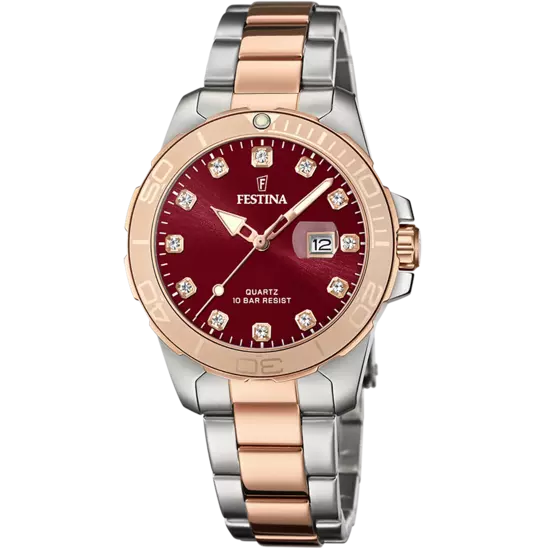 Festina Boyfriend Watch F20505/2 Burgundy, Steel Strap, Women