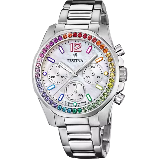 Montre Festina rainbow F20606/2 Blanc, Bracelet Acier, Femme