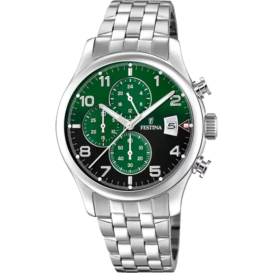 Montre Festina Timeless F20374/7 Vert, Bracelet Acier, Homme