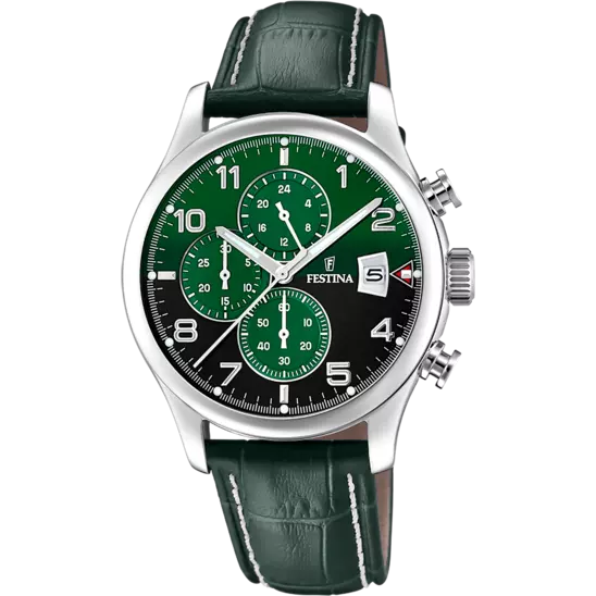 Montre Festina Timeless F20375/8 Vert, Bracelet Cuir, Homme
