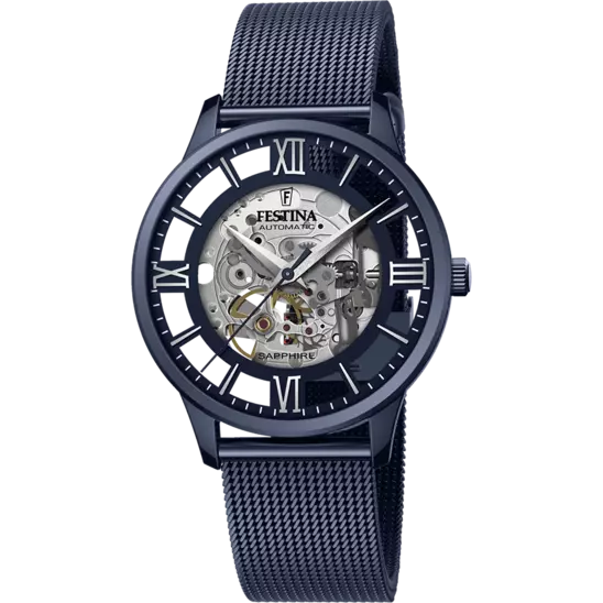 Montre Festina Skeleton F20574/1 Bleu, Bracelet Acier, Homme
