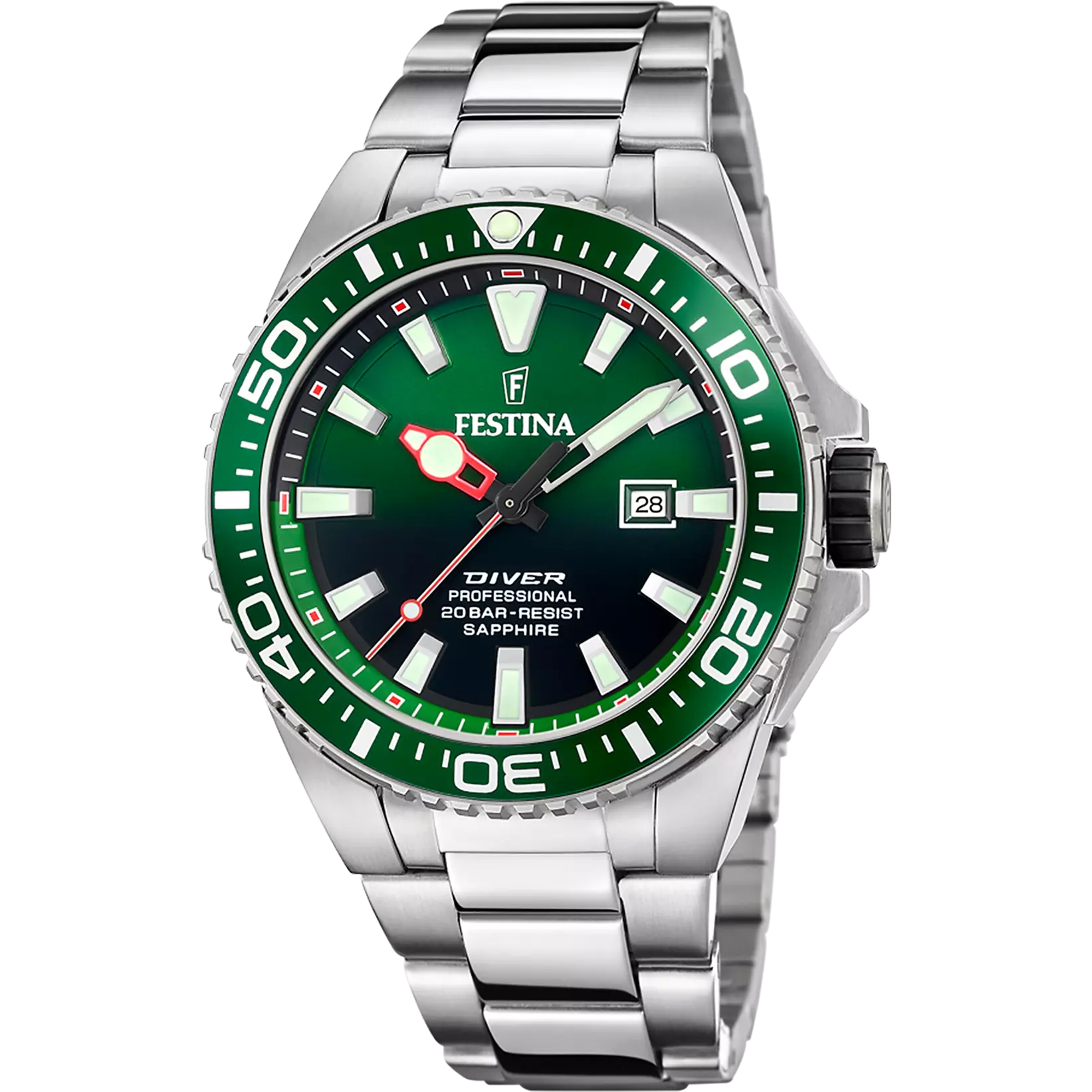 Festina The Originals Watch F20663/2 Green, Steel Strap, Men