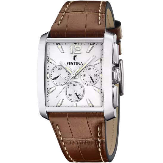 Festina On the Square Watch F20636/1 Grey, Leather Strap, Men