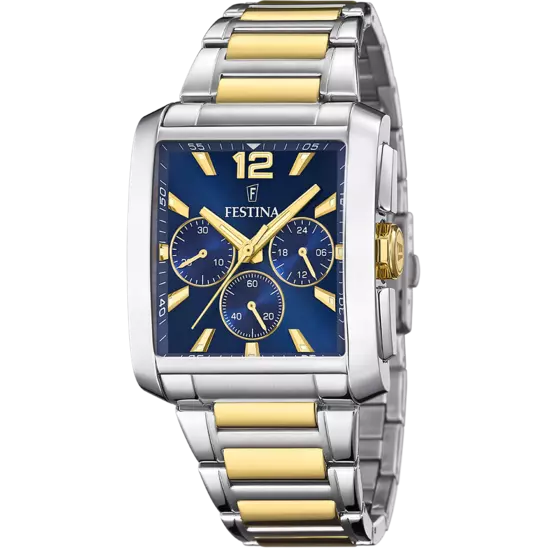 Montre Festina On the Square F20637/1 Bleu, Bracelet Acier, Homme