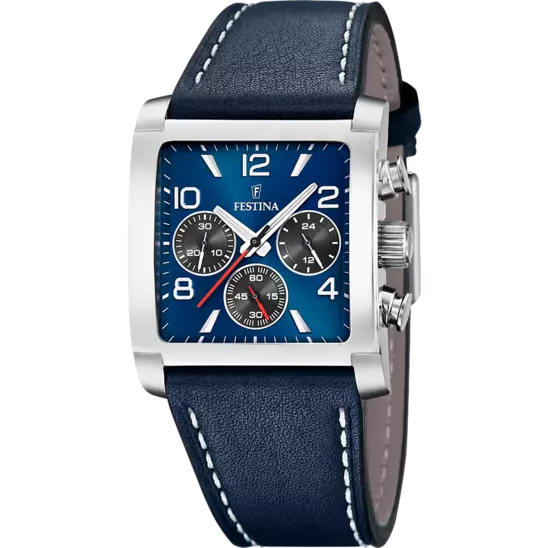 Festina On the Square Watch F20653/1 Blue, Leather Strap, Men