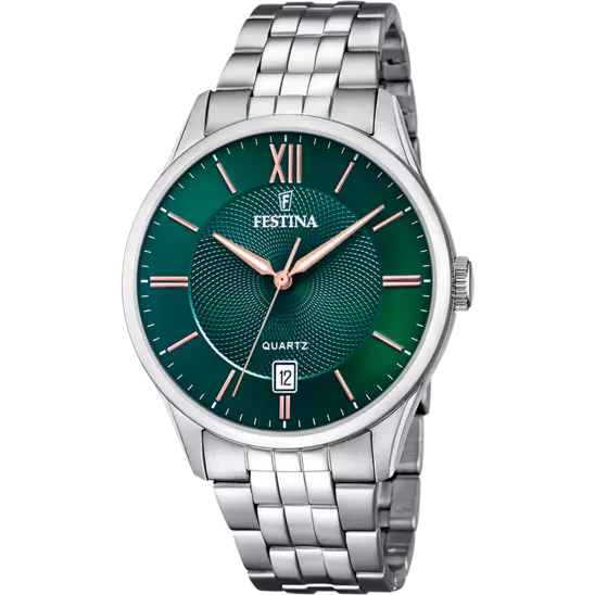 Montre Festina Classic F20425/7 Vert, Bracelet Acier, Homme