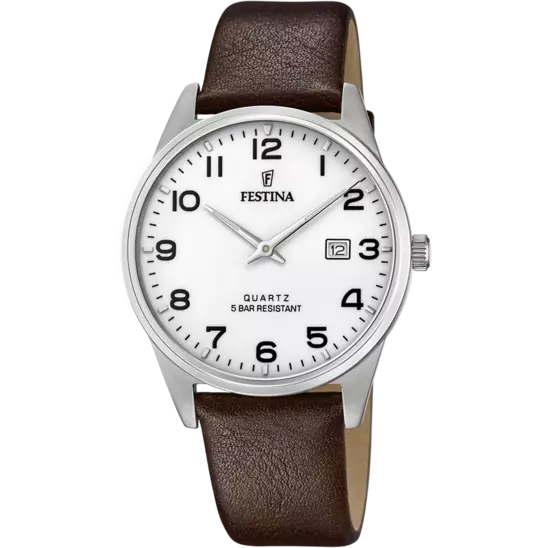 Montre Festina Classic F20512/1 Blanc, Bracelet Cuir, Homme