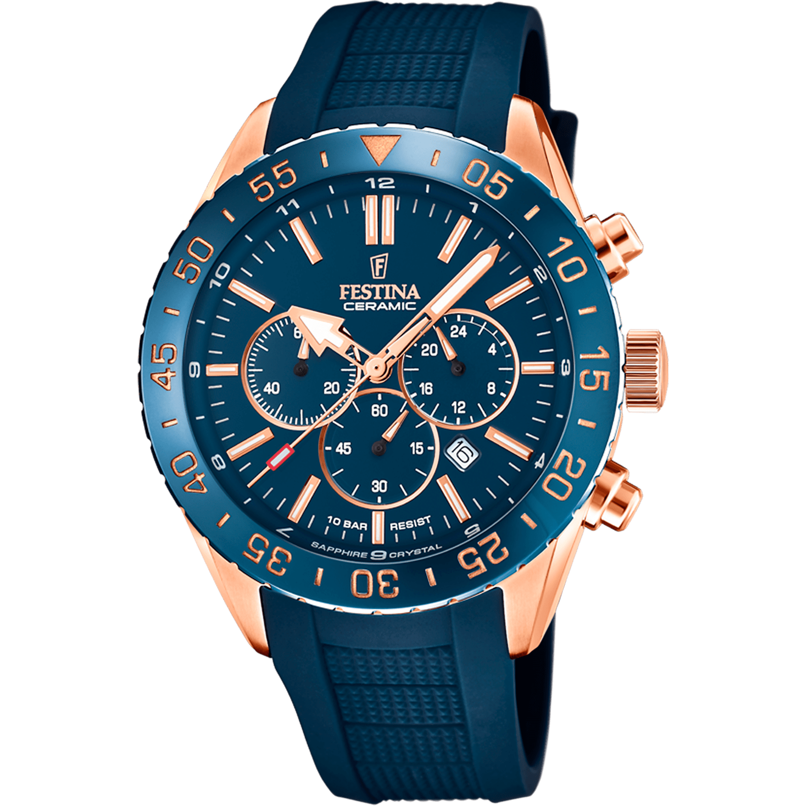 Montre Festina Saphir F20516/1 Bleu, Bracelet Caoutchouc, Homme
