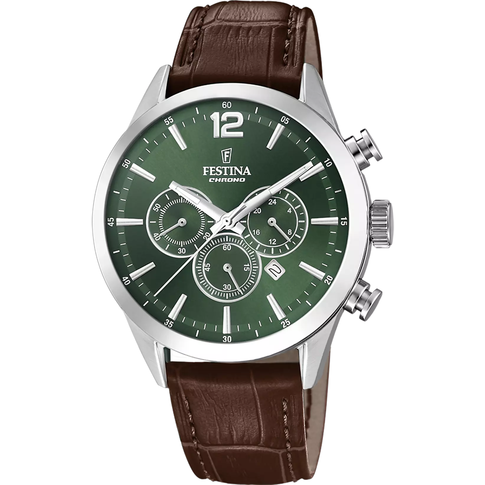 Montre Festina Timeless F20542/8 Vert, Bracelet Cuir, Homme