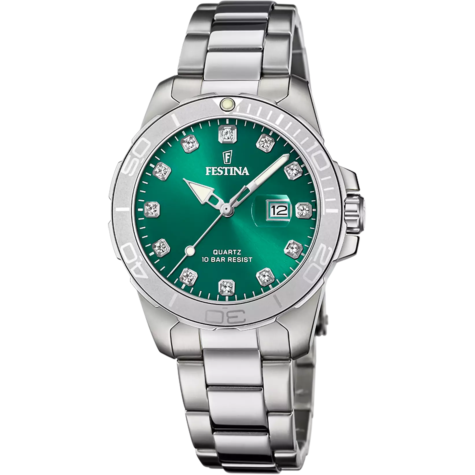 Montre Festina Boyfriend F20503/7 Vert, Bracelet Acier, Femme