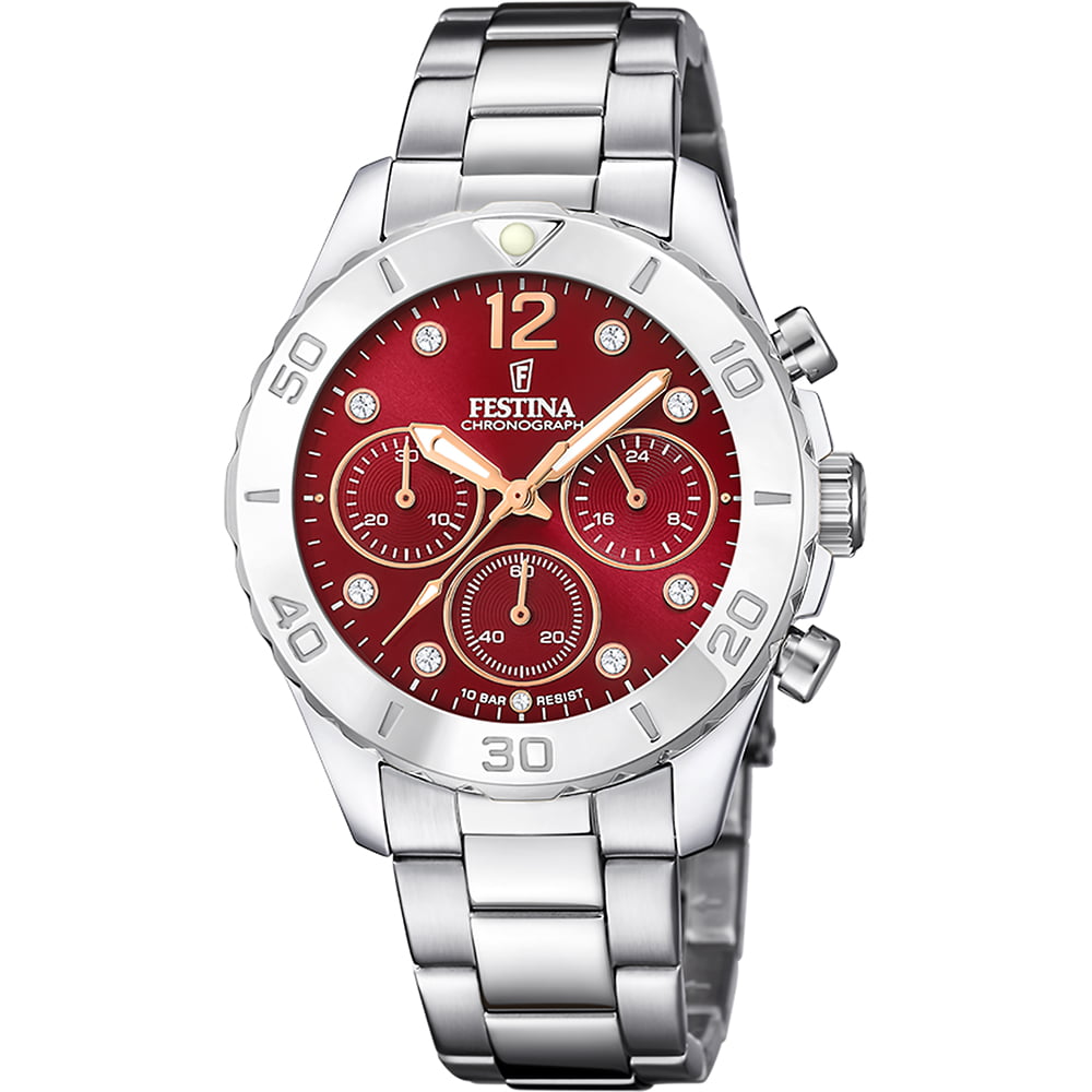 Montre Festina Boyfriend F20603/2 Bordeaux, Bracelet Acier, Femme
