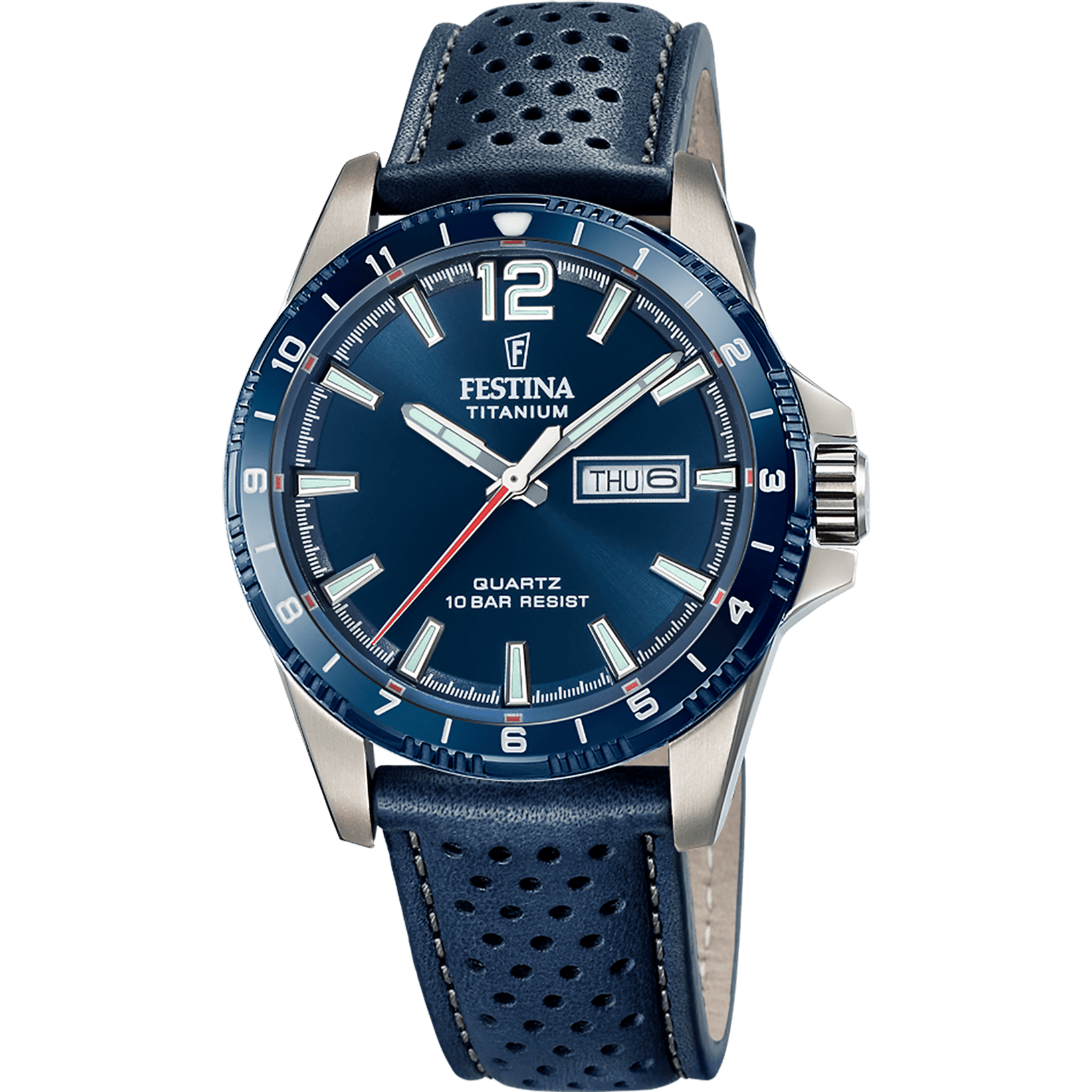 Montre Festina Titanium F20699/2 Bleu, Bracelet Cuir, Homme