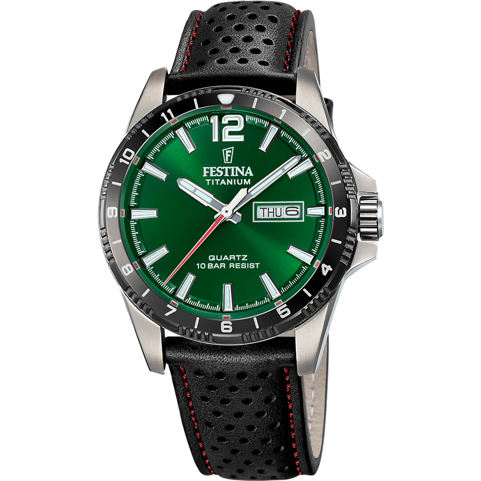 Montre Festina Titanium F20699/3 Vert, Bracelet Cuir, Homme