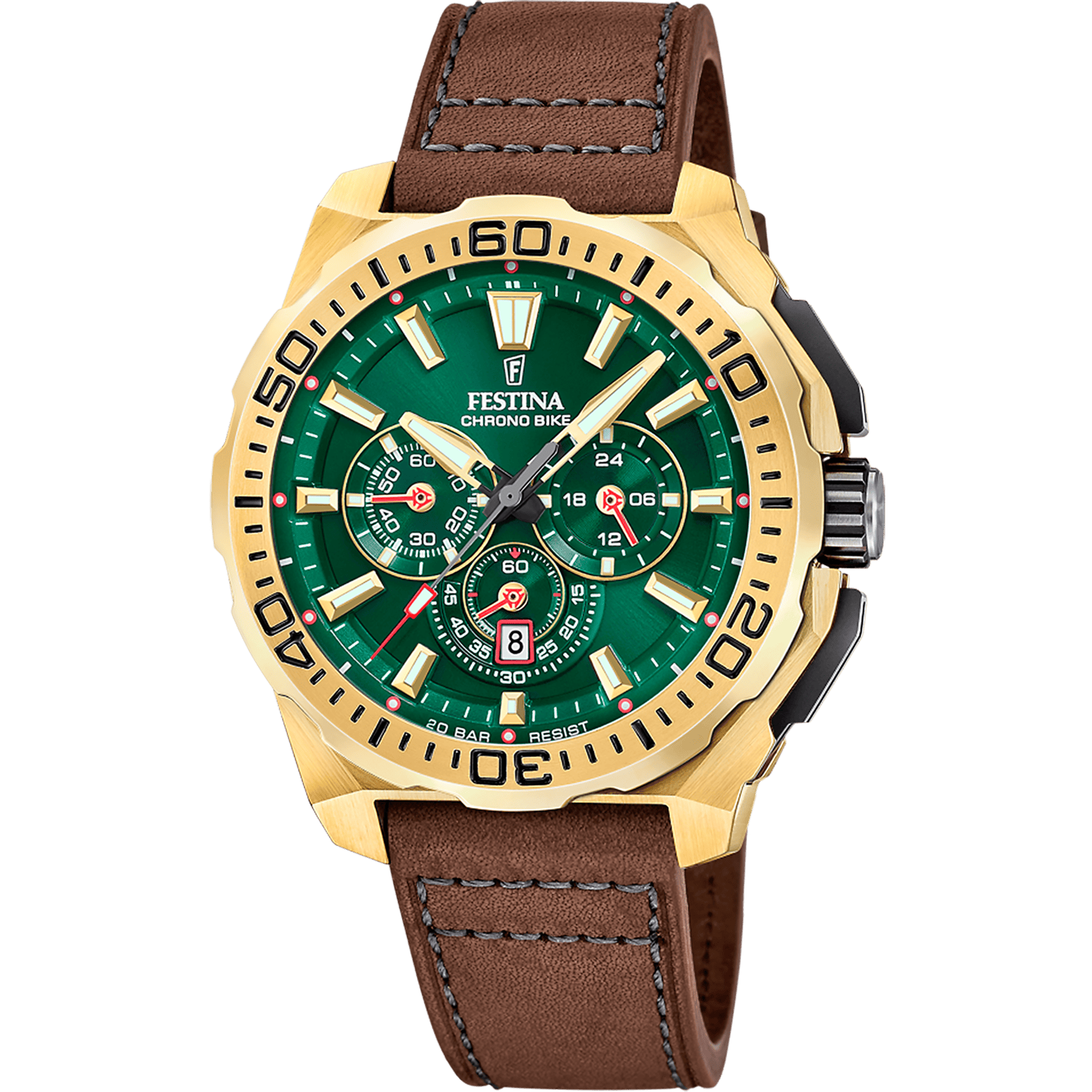 Montre Festina Chronobike F20728/2 Vert, Bracelet Cuir, Homme