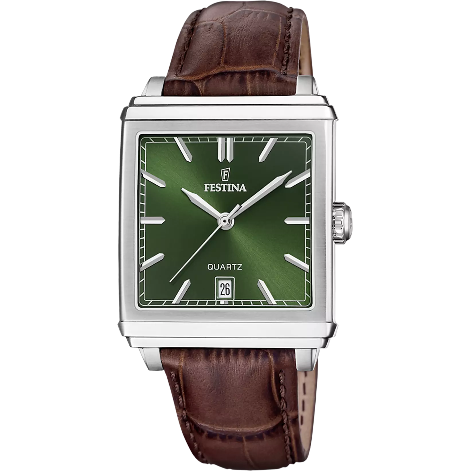 Montre Festina On the Square F20681/7 Vert, Bracelet Cuir, Homme